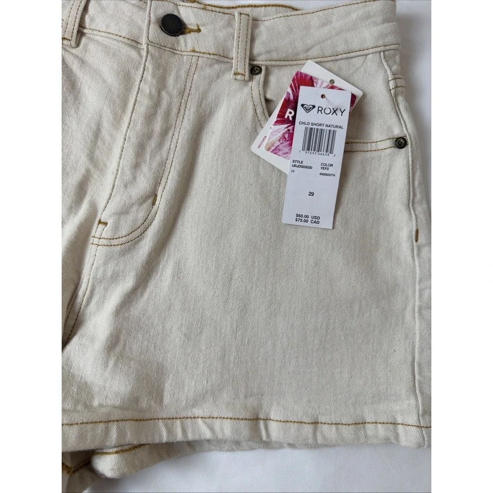 Roxy Authentic Mid Rise Denim Beach Fit Shorts Off White Beige Size‎ 29 NWT